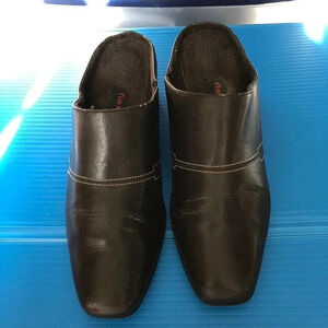 Flexisole Slide in Heels shoes size 8W Black Faux Leather
